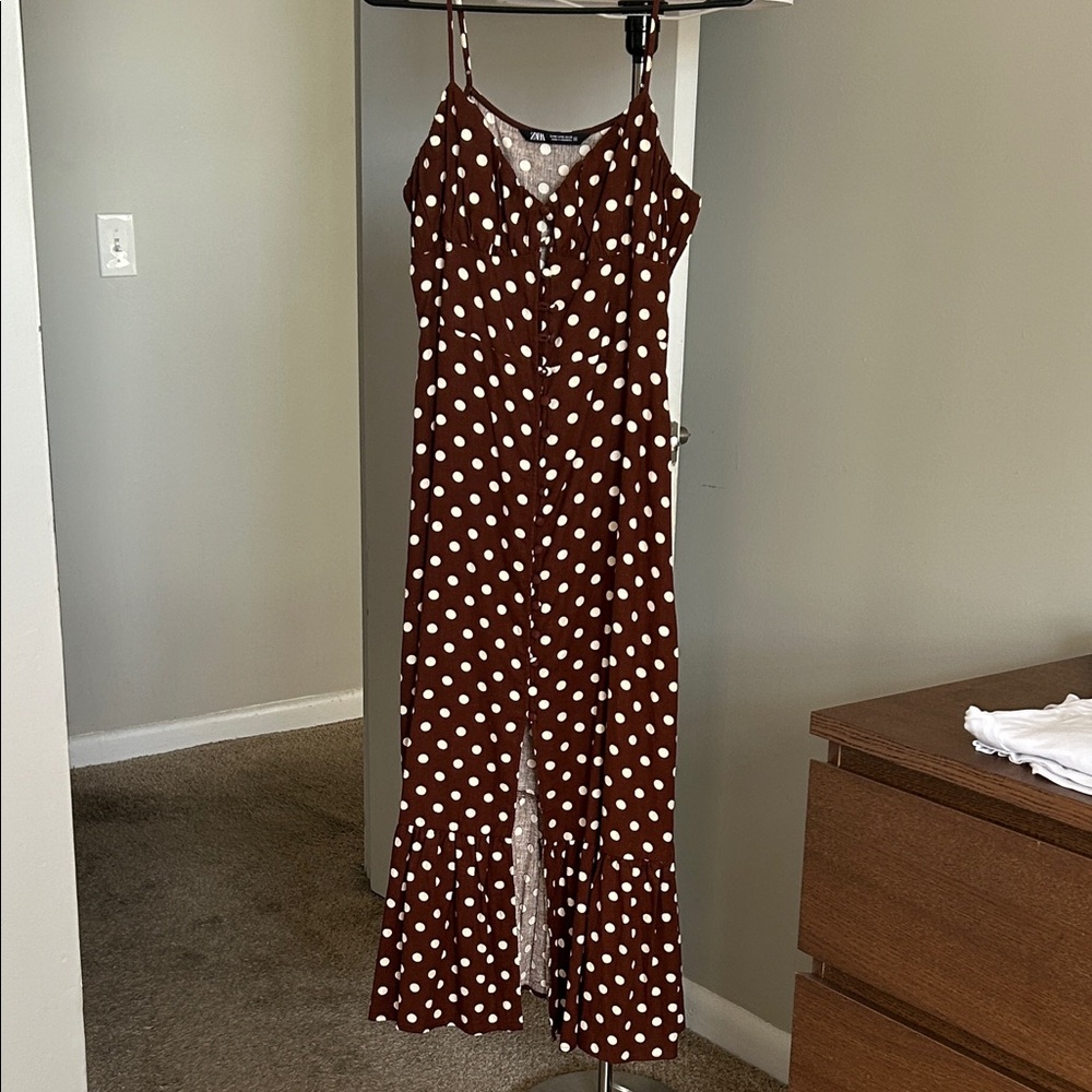 Zara Chocolate Polka Dot Jumpsuit